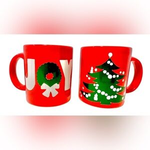 Waechtersbach West Germany Vintage Set Of 2 Hot Cocoa Mugs JOY & Christmas Tree